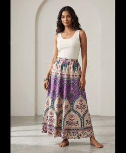 Purple pure cotton printed elasticated skirt