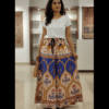 Blue pure cotton printed elasticated skirt