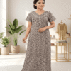 Brown and Black print soft cotton front open night gown