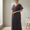 Navy Blue soft cotton front open printed night gown