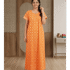 Orange soft cotton front open printed night gown