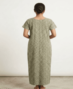 Green print soft cotton front open night gown