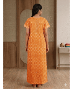 Orange soft cotton front open printed night gown