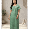 Green soft cotton front open printed night gown