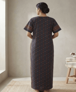 Navy Blue soft cotton front open printed night gown
