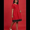 Red plain cotton dress with striped dobby border