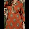 Rust printed soft cotton short kurti top with potli buttons