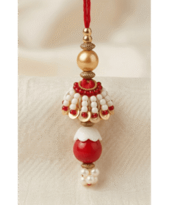 Red white flower tassel lumba rakhi