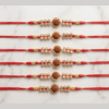 One rudraksh with red long bead rakhi