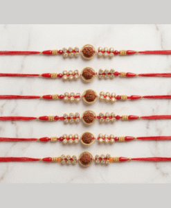 One rudraksh with red long bead rakhi