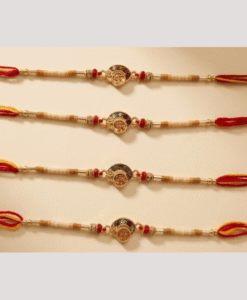Oval with red round swastil rakhi