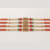 Golden rectangle red green beads rakhi