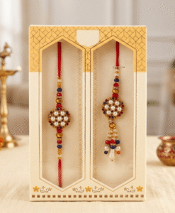 Beautiful round with white pearl bhaiya bhabhi rakhi